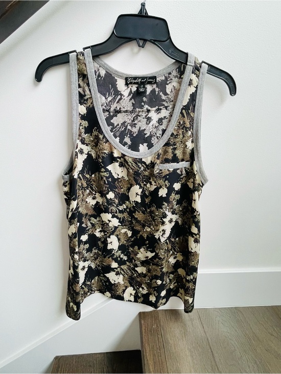 Elizabeth and James Tops - Elizabeth and James Black and Olive Floral Print Tank with grey jersey trim.